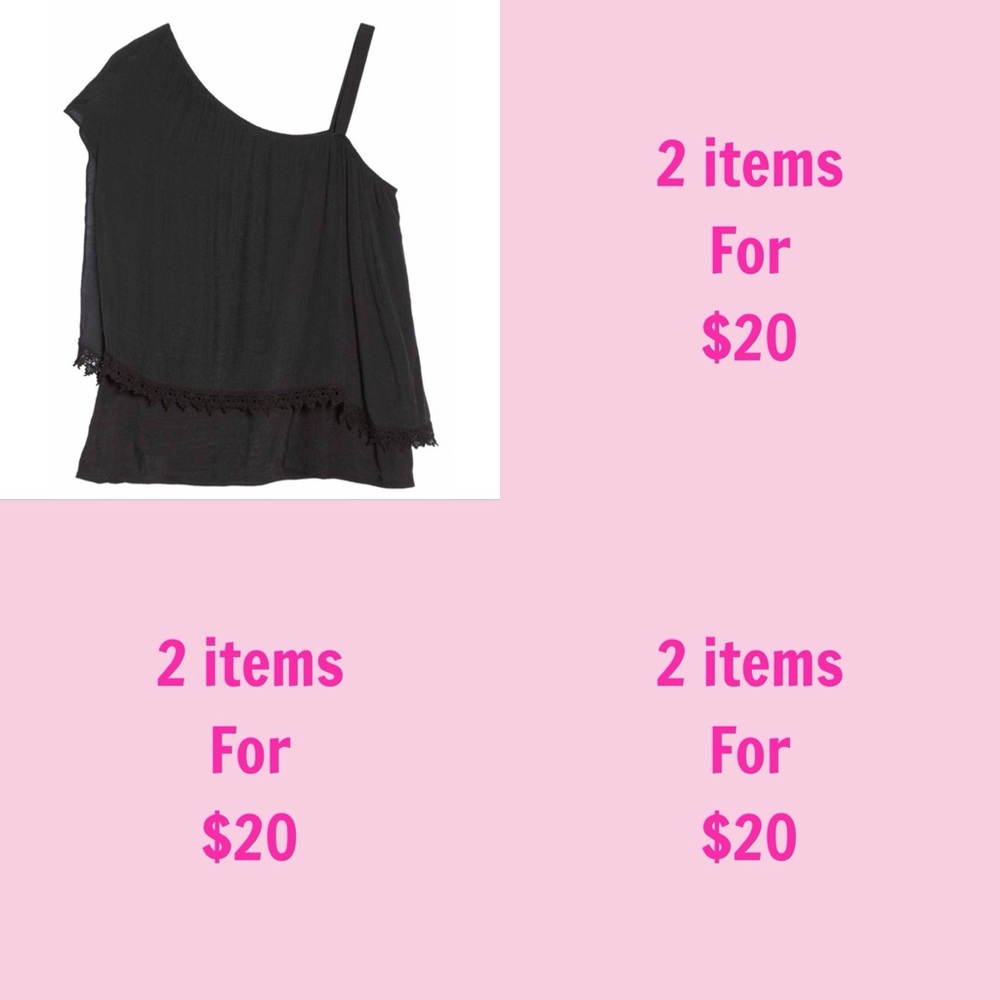 3/$30 Bobeau Womens Black One Shoulder Overlay Laced Hem Pullover Top Size 3X